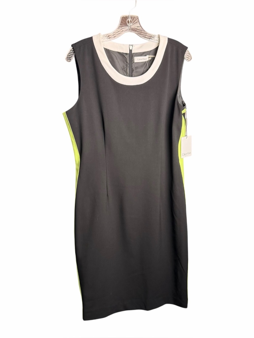 Women’s Calvin Klein Body Con Dress NWT Size 12 Black Neon Green Sleeveless 40”